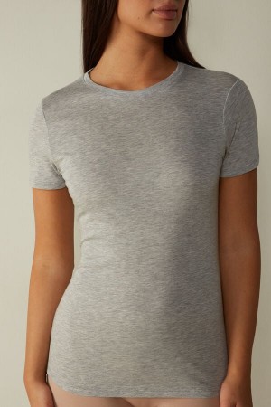 Short Sleeve Dama Intimissimi T-shirt in Ultrafresh Supima® Bumbac Gri Deschis | RO NB1842