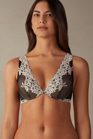 Sutiene Dama Intimissimi Pretty Flowers Elena Balconette Negrii Albi | RO JJ1236