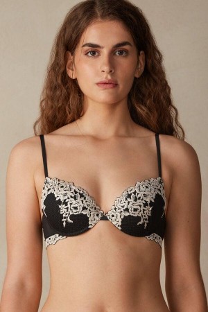 Sutiene Dama Intimissimi Pretty Flowers Bellissima Push-up Negrii Albi | RO CE1293