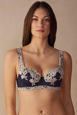 Sutiene Dama Intimissimi Pretty Flowers Sofia Balconette Albastri Inchis Galbeni Deschis | RO GL1468