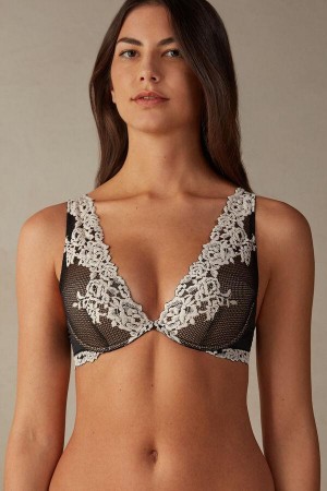 Sutiene Dama Intimissimi Pretty Flowers Elena Balconette Negrii Albi | RO HK1521