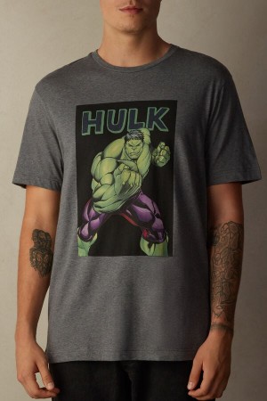 Tricouri Barbati Intimissimi Hulk Print Gri Inchis | RO NB2995