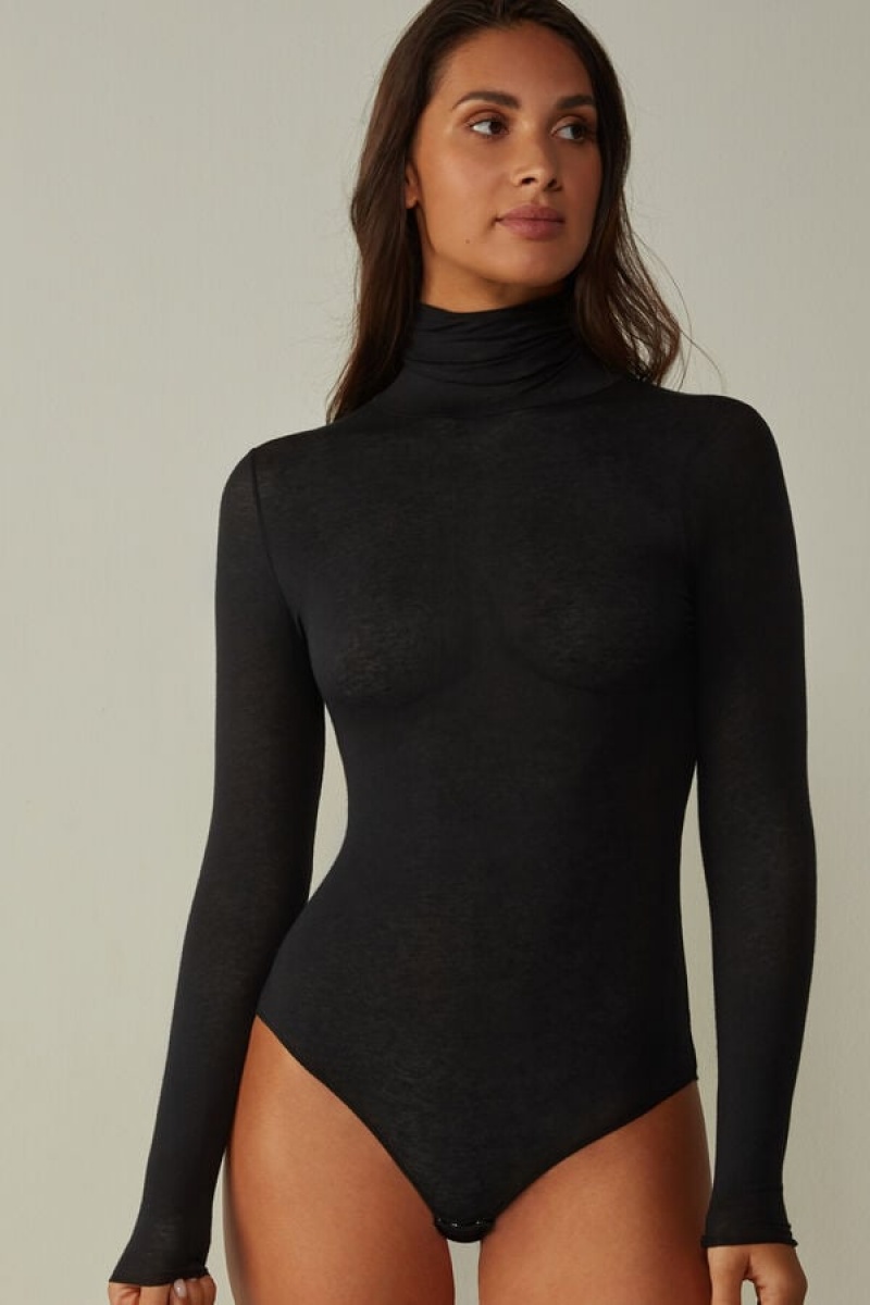 Body Dama Intimissimi High Collar in Modal Ultralight with Cashmere Negrii | RO HK1651