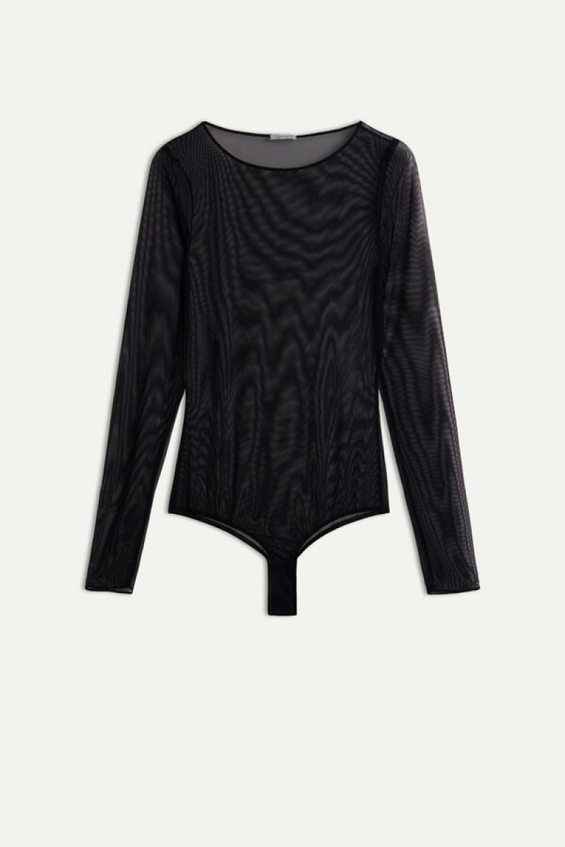 Body Dama Intimissimi Long Sleeve in Tulle Negrii | RO AP1646