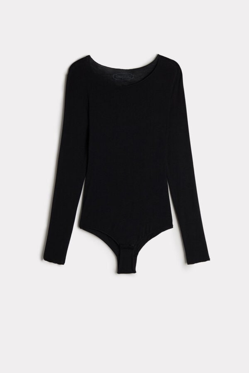 Body Dama Intimissimi Modal and Cashmere Long-Sleeve Negrii | RO UT1642