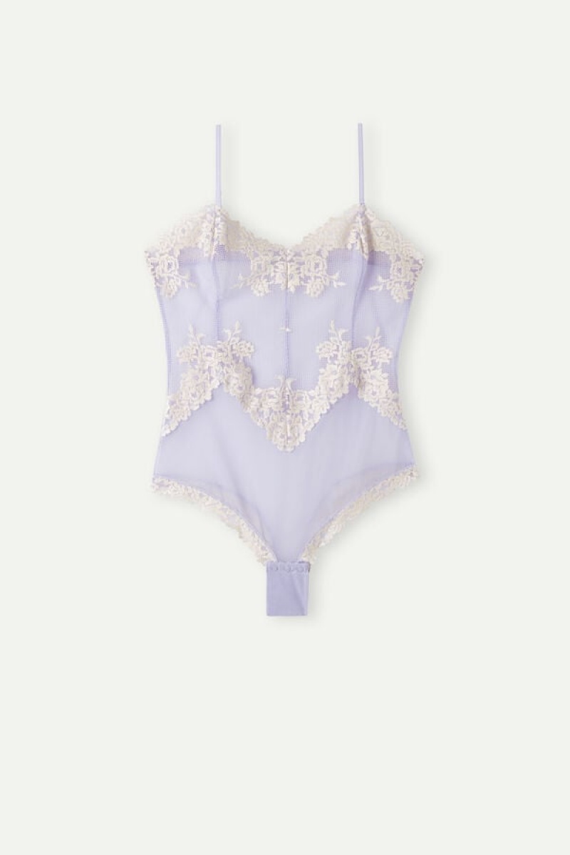 Body Dama Intimissimi Pretty Flowers Tulle and Dantela Lavanda Albi | RO SO1881