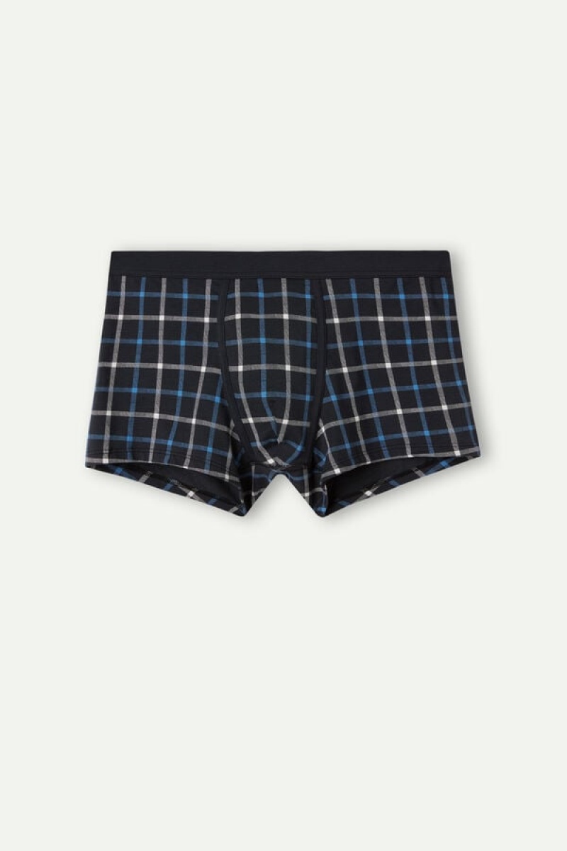 Boxer Barbati Intimissimi Blue Checkered in Stretch Supima® Bumbac Albastri | RO MA2639