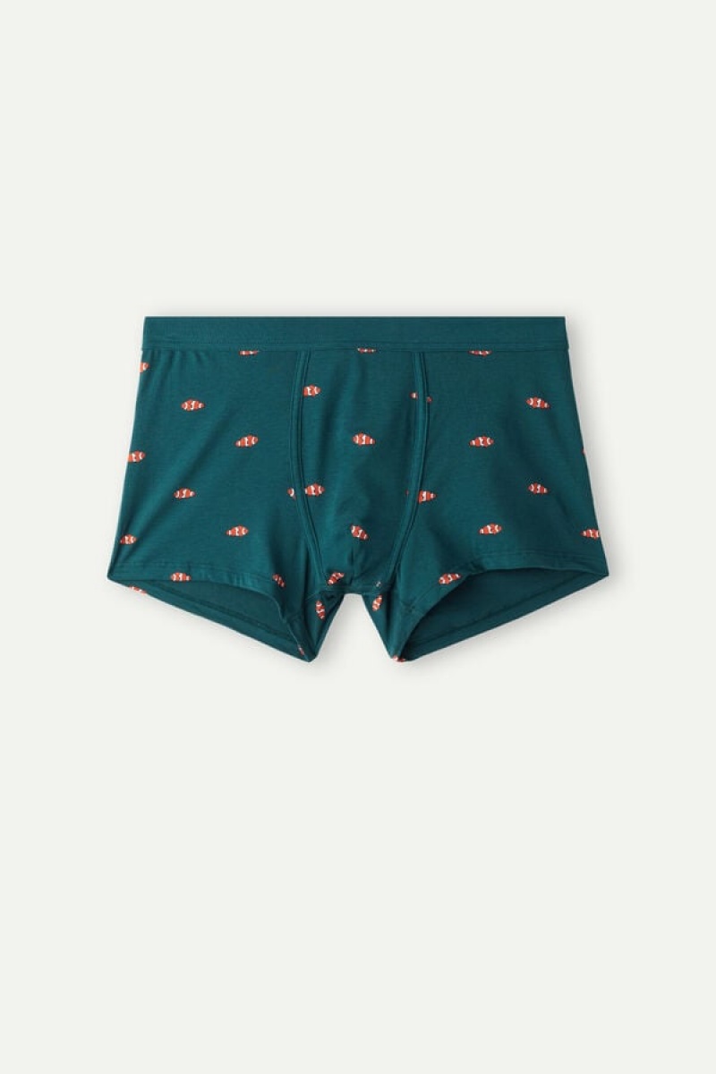 Boxer Barbati Intimissimi Clownfish in Stretch Supima® Bumbac Verzi Inchis | RO UT2650