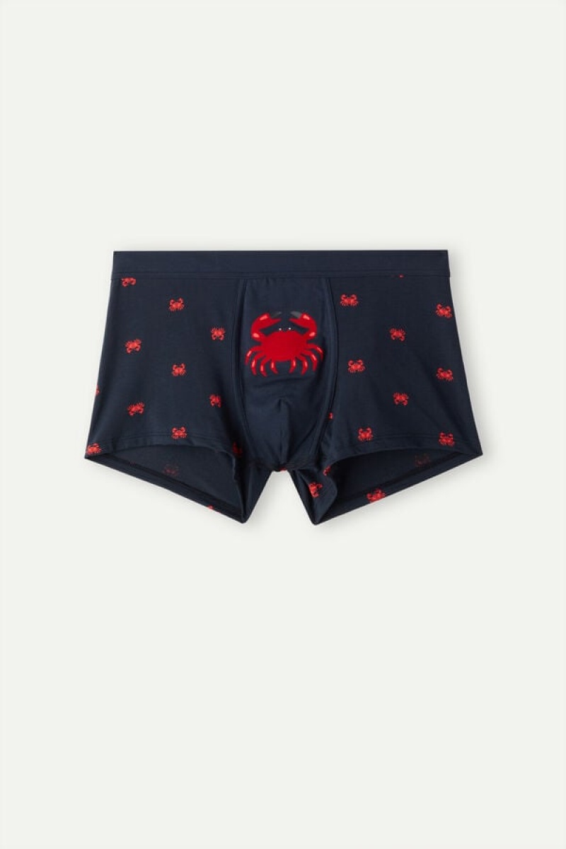 Boxer Barbati Intimissimi Crab in Stretch Supima® Bumbac Albastri | RO IS2649