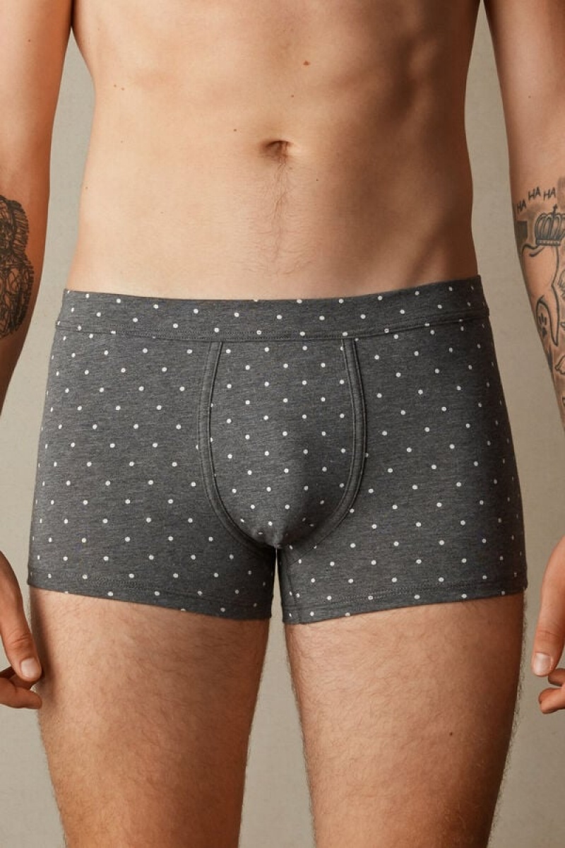 Boxer Barbati Intimissimi Dotted in Stretch Supima® Bumbac Gri Inchis | RO NB2658