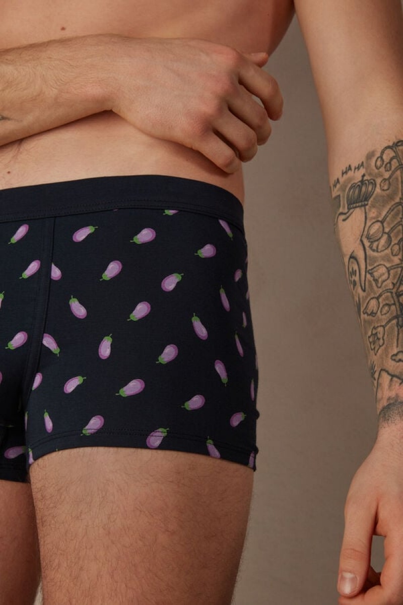 Boxer Barbati Intimissimi Eggplant in Stretch Supima® Bumbac Albastri | RO WY2637