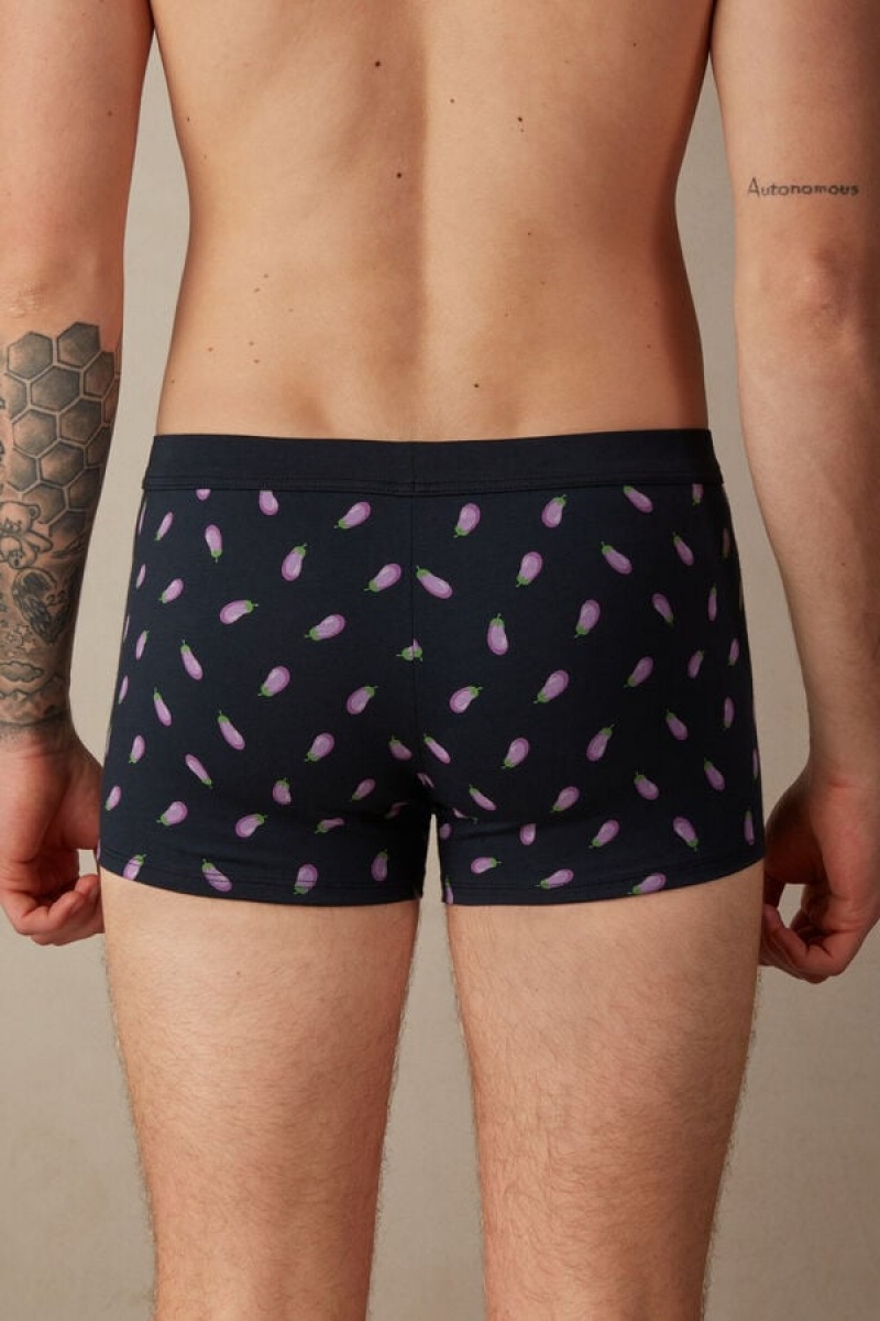 Boxer Barbati Intimissimi Eggplant in Stretch Supima® Bumbac Albastri | RO WY2637