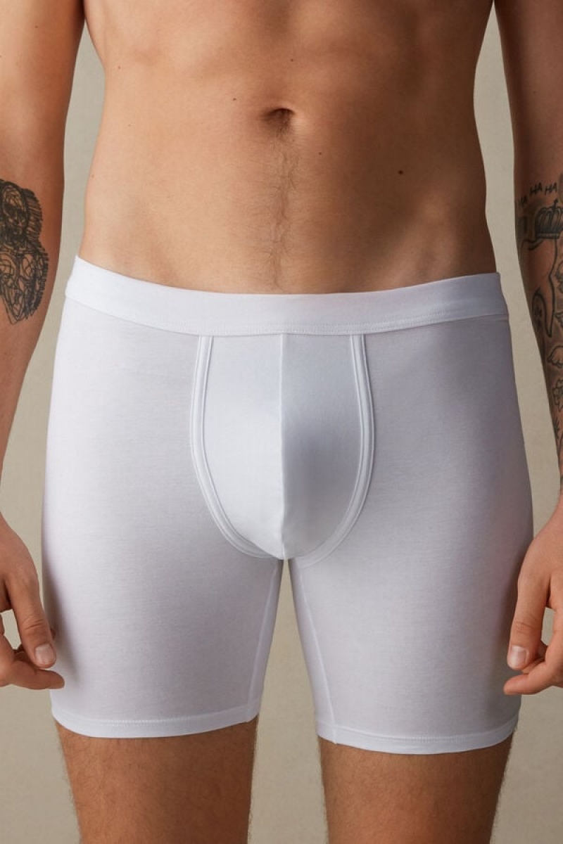 Boxer Barbati Intimissimi Long in Stretch Supima® Bumbac Albi | RO SO2627