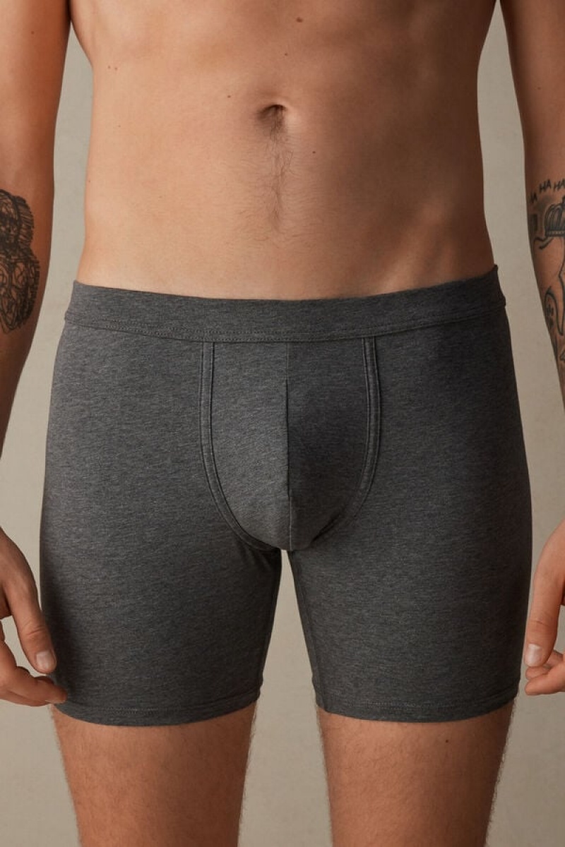 Boxer Barbati Intimissimi Long in Stretch Supima® Bumbac Gri Inchis | RO AP2628