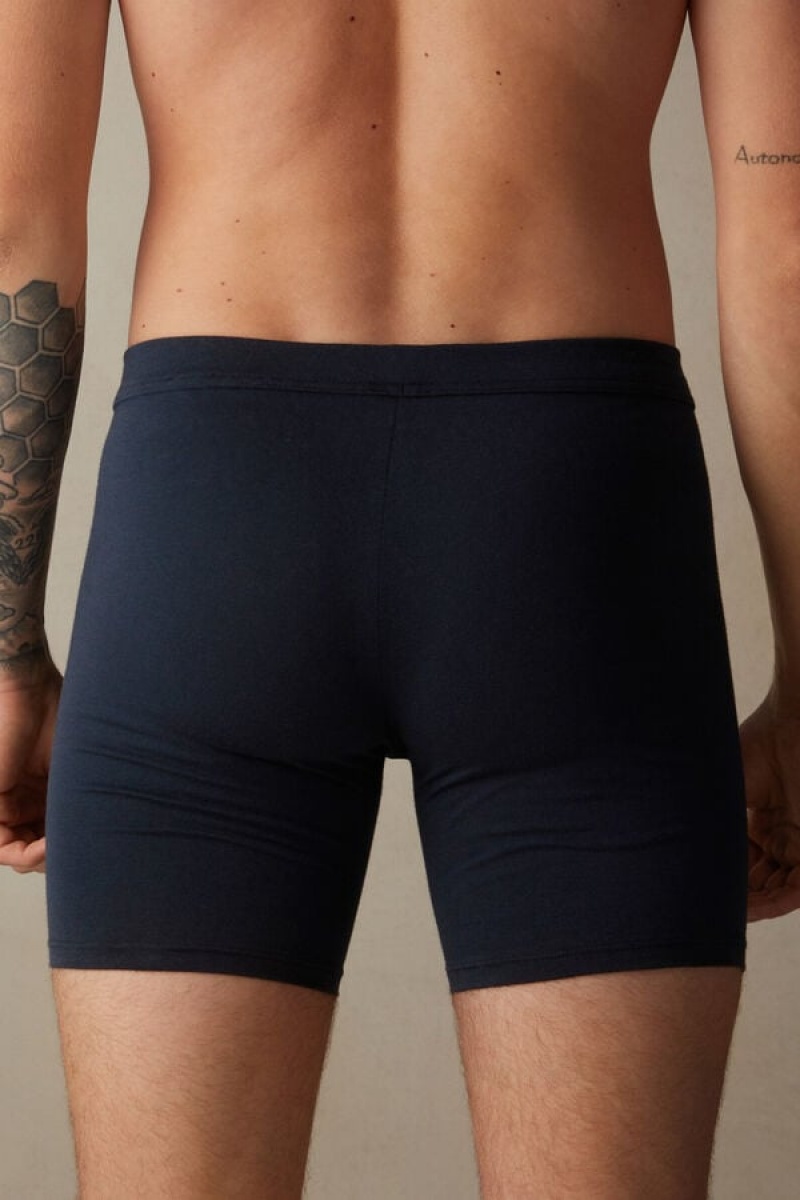 Boxer Barbati Intimissimi Long in Stretch Supima® Bumbac Albastri | RO UT2632