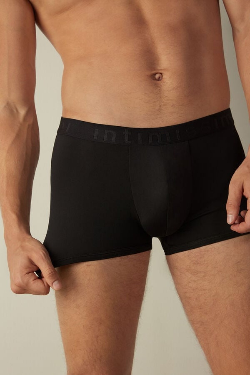 Boxer Barbati Intimissimi Microfiber Logo Shorts Negrii | RO QZ2611