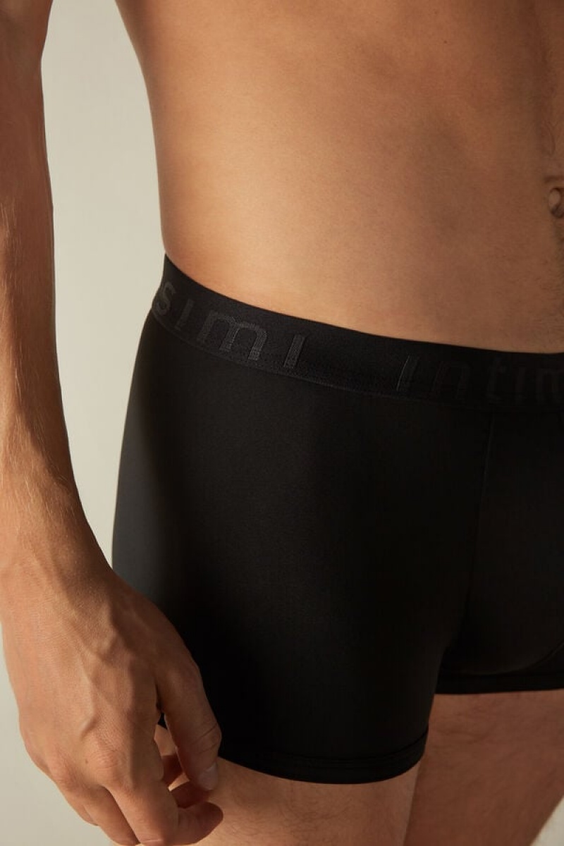 Boxer Barbati Intimissimi Microfiber Logo Shorts Negrii | RO QZ2611