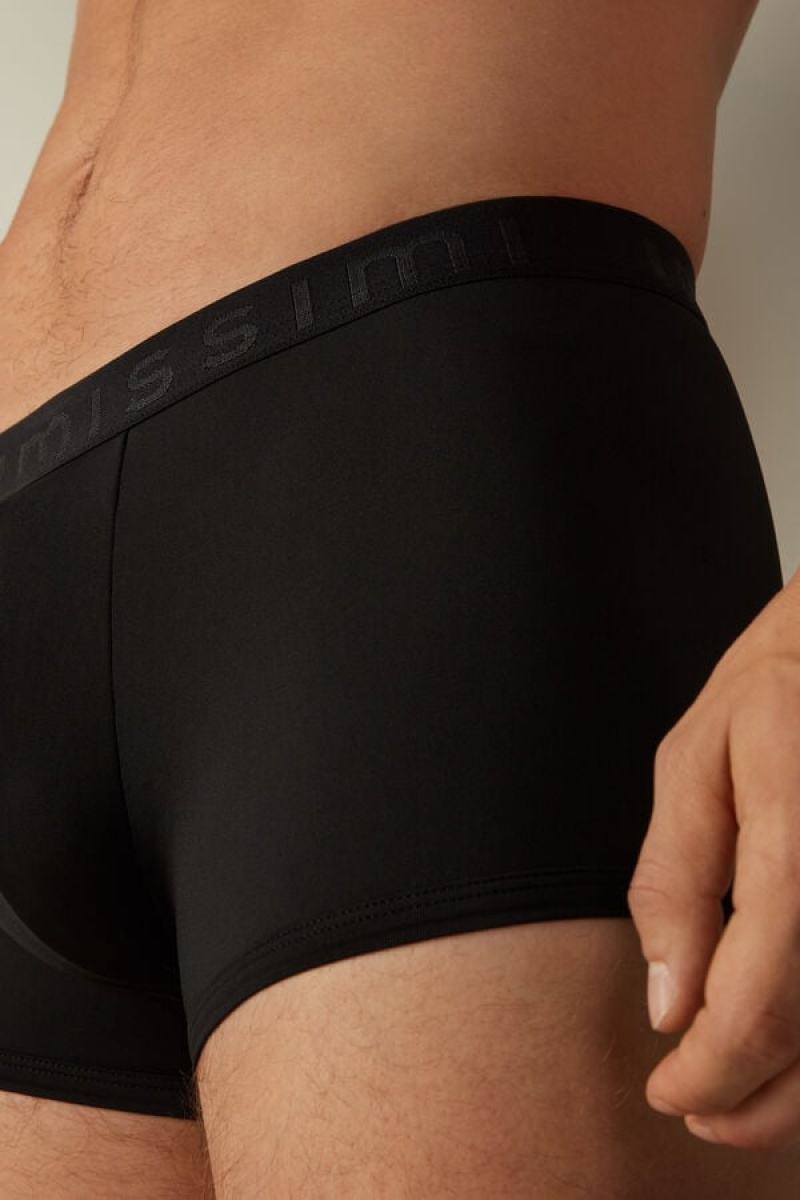 Boxer Barbati Intimissimi Microfiber Logo Shorts Negrii | RO QZ2611