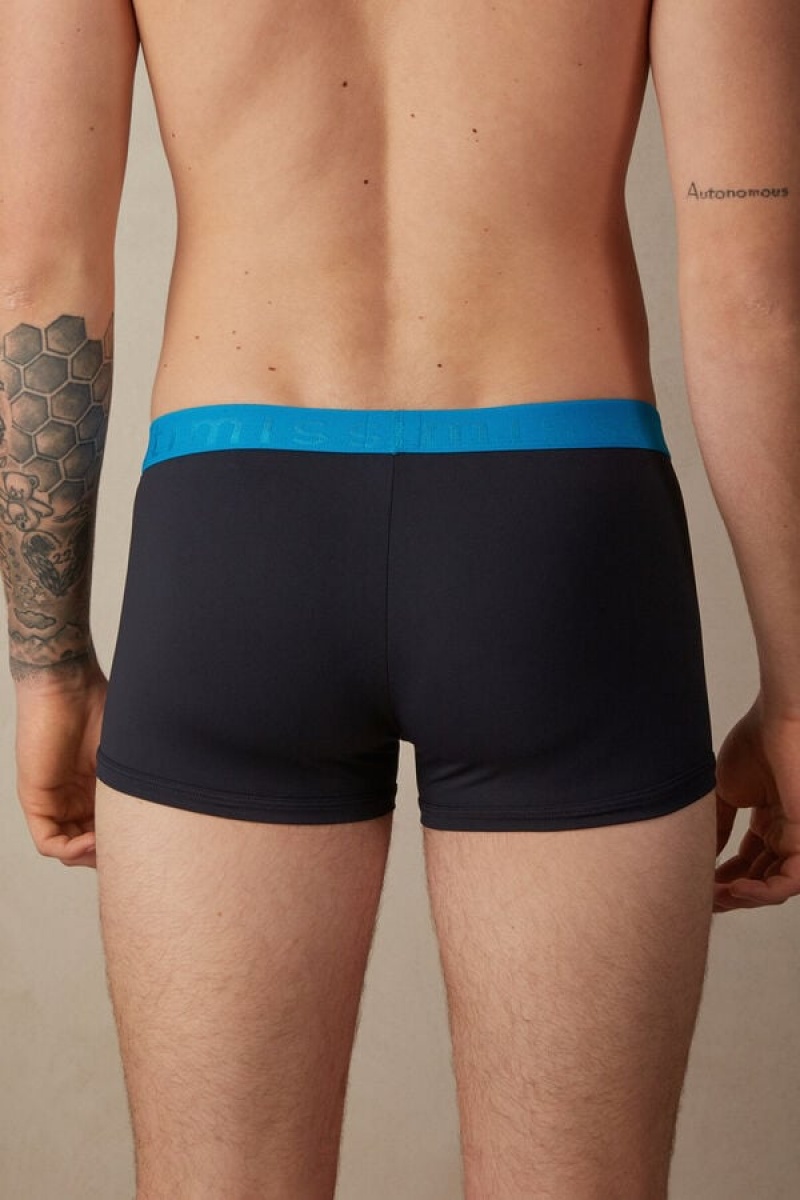 Boxer Barbati Intimissimi Microfiber Logo Shorts Negrii Albastri | RO HK2641