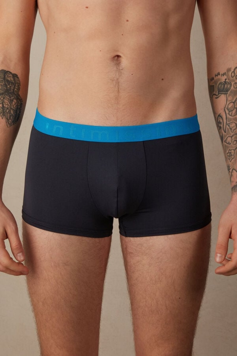 Boxer Barbati Intimissimi Microfiber Logo Shorts Negrii Albastri | RO HK2641