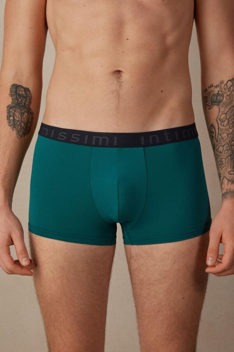 Boxer Barbati Intimissimi Microfiber Logo Shorts Turcoaz Verzi Albastri | RO FM2643