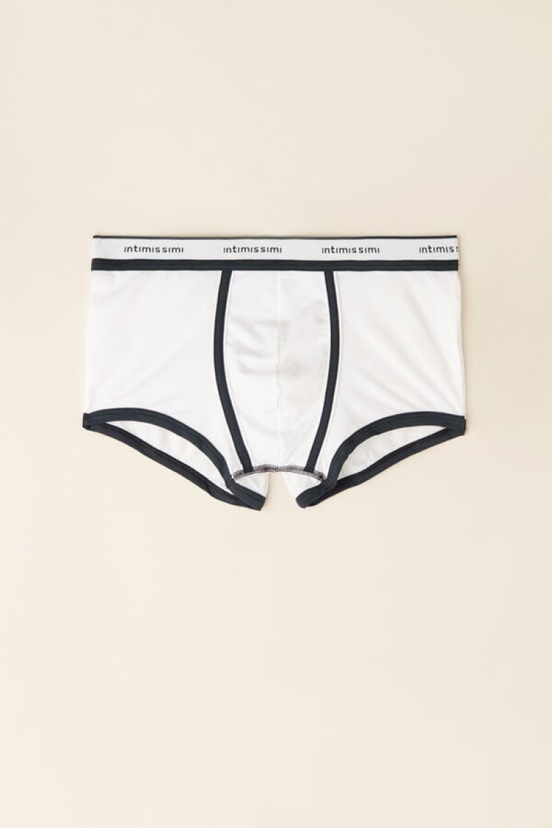 Boxer Barbati Intimissimi Natural Fresh Supima® Bumbac with Logo Albi Albastri | RO LH2664