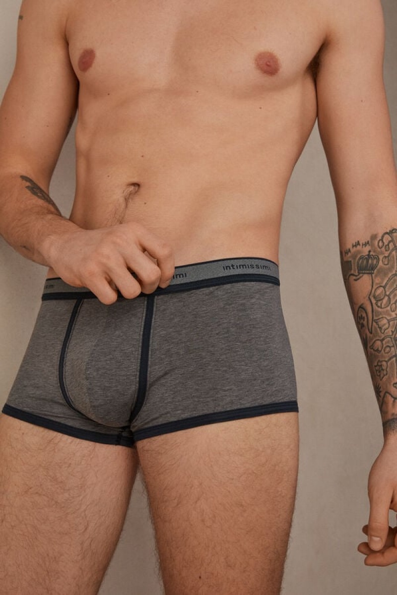 Boxer Barbati Intimissimi Natural Fresh Supima® Bumbac with Logo Gri Inchis Albastri | RO KI2665