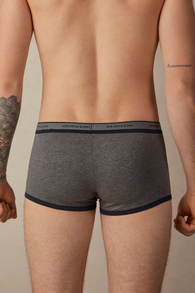 Boxer Barbati Intimissimi Natural Fresh Supima® Bumbac with Logo Gri Inchis Albastri | RO KI2665