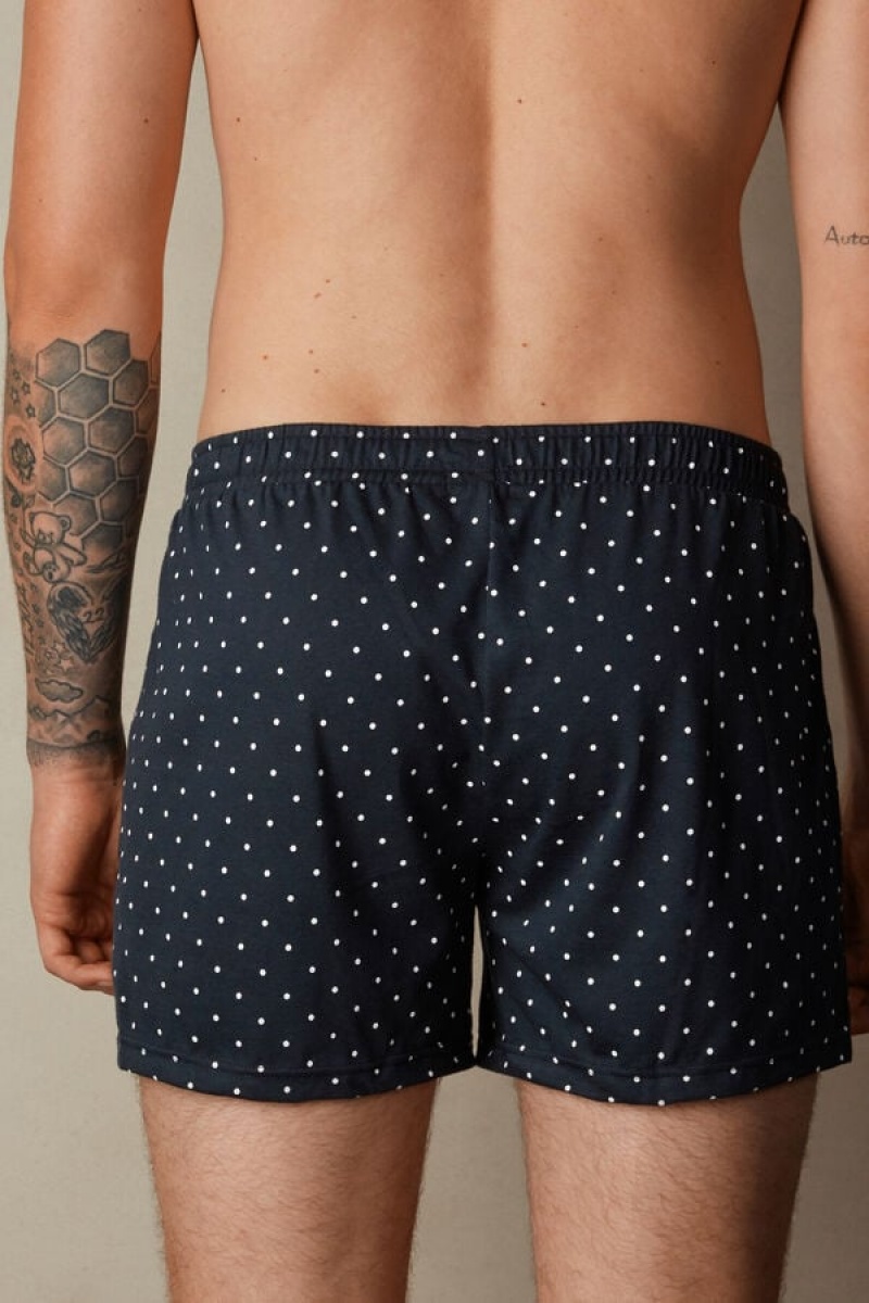 Boxer Barbati Intimissimi Patterned Bumbac Jersey Relaxed Fit Albastri | RO AP2601