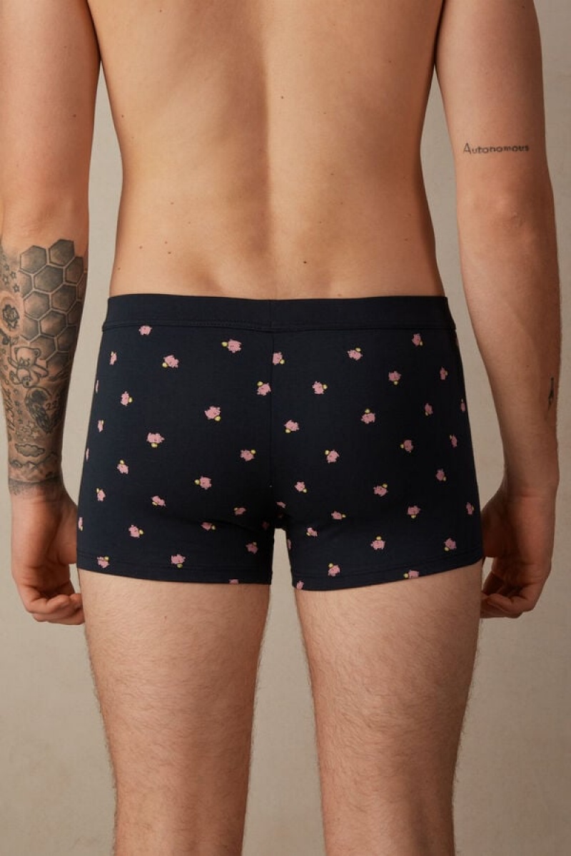 Boxer Barbati Intimissimi Piggy Bank in Stretch Supima® Bumbac Albastri | RO WY2655