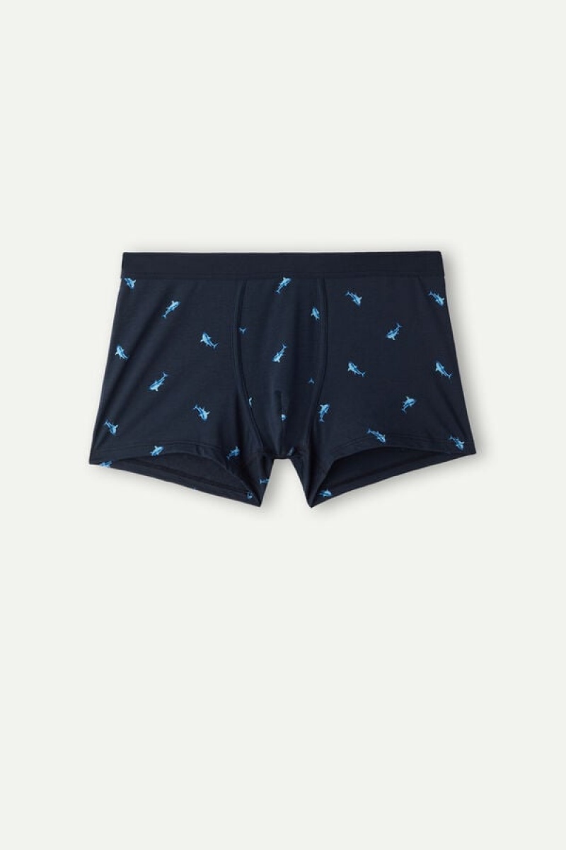 Boxer Barbati Intimissimi Shark in Stretch Supima® Bumbac Albastri Gri Inchis | RO YU2651