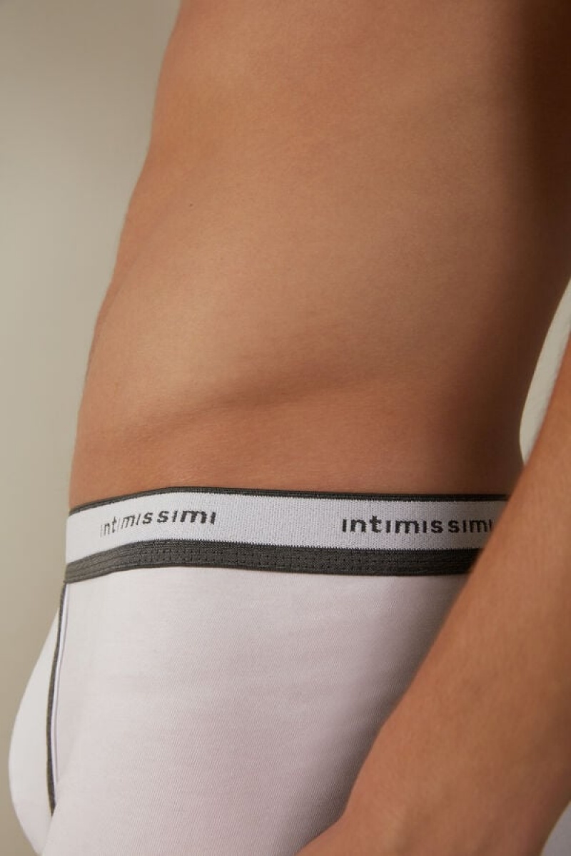 Boxer Barbati Intimissimi Stretch Supima® Bumbac Shorts with Logo Detail Albi Gri Inchis | RO HK2570