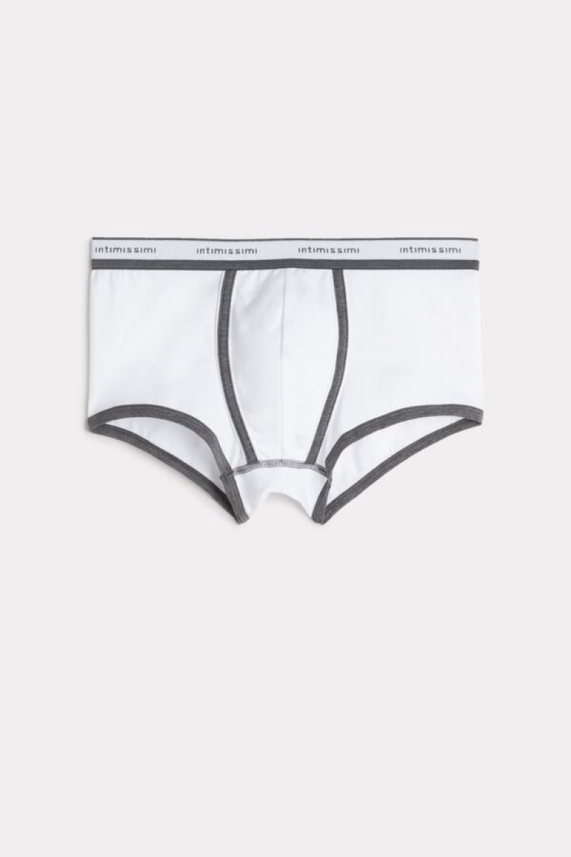 Boxer Barbati Intimissimi Stretch Supima® Bumbac Shorts with Logo Detail Albi Gri Inchis | RO HK2570