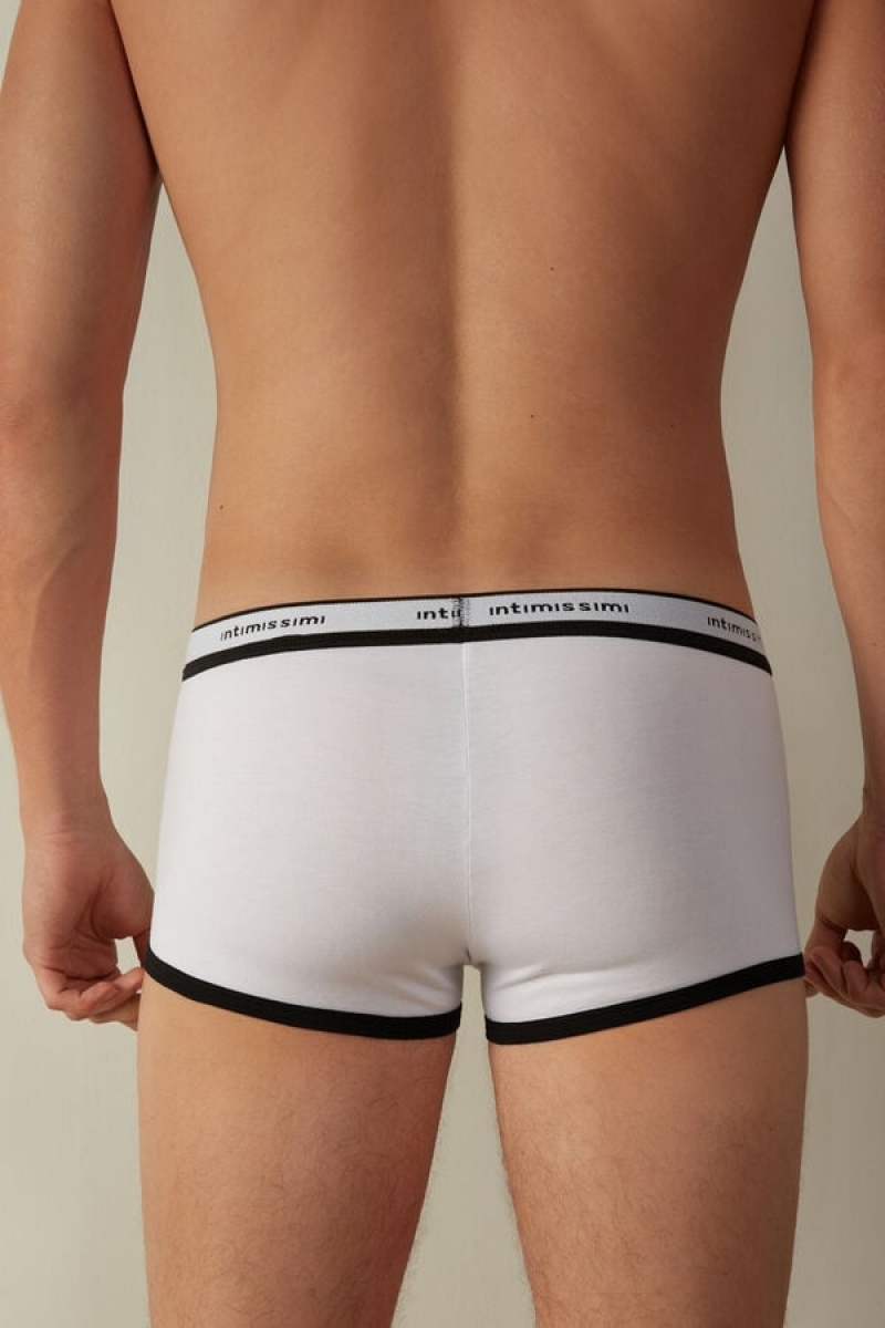 Boxer Barbati Intimissimi Stretch Supima® Bumbac Shorts with Logo Detail Albi Negrii | RO AP2575