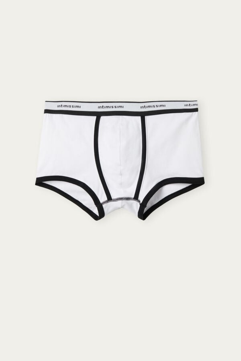 Boxer Barbati Intimissimi Stretch Supima® Bumbac Shorts with Logo Detail Albi Negrii | RO AP2575