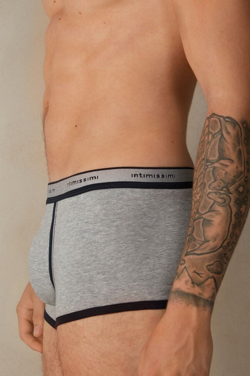 Boxer Barbati Intimissimi Stretch Supima® Bumbac Shorts with Logo Detail Gri Deschis Albastri | RO PQ2576