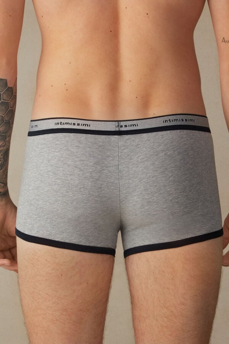 Boxer Barbati Intimissimi Stretch Supima® Bumbac Shorts with Logo Detail Gri Deschis Albastri | RO PQ2576