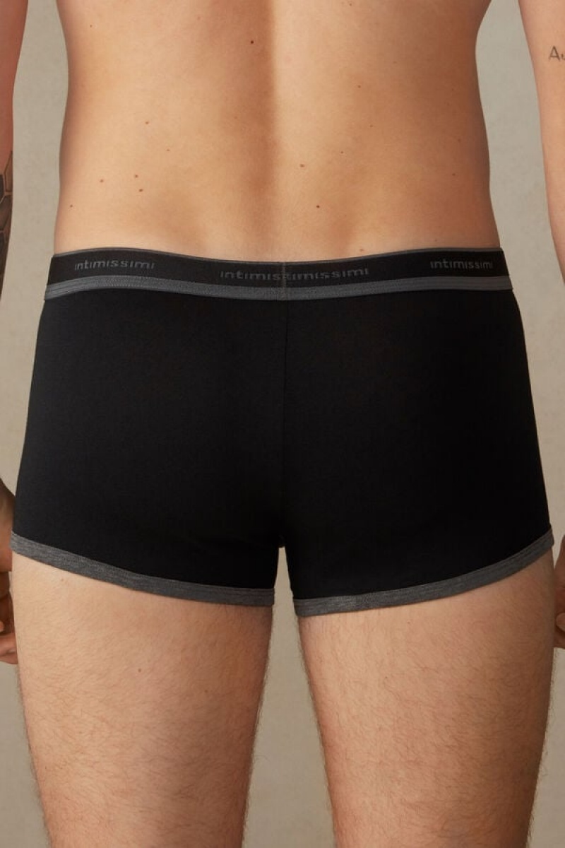 Boxer Barbati Intimissimi Stretch Supima® Bumbac Shorts with Logo Detail Negrii Gri Inchis | RO BC2614