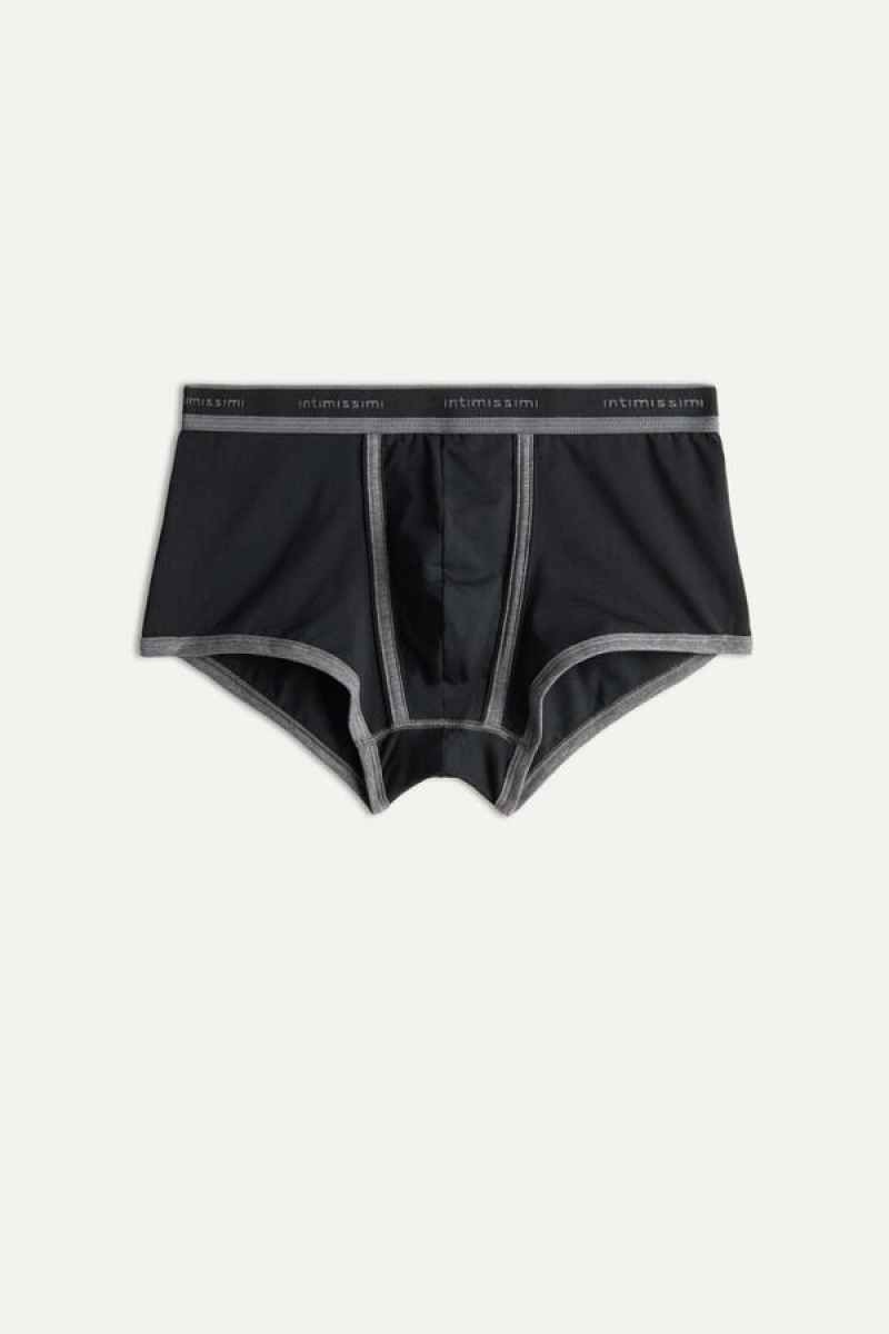 Boxer Barbati Intimissimi Stretch Supima® Bumbac Shorts with Logo Detail Negrii Gri Inchis | RO BC2614