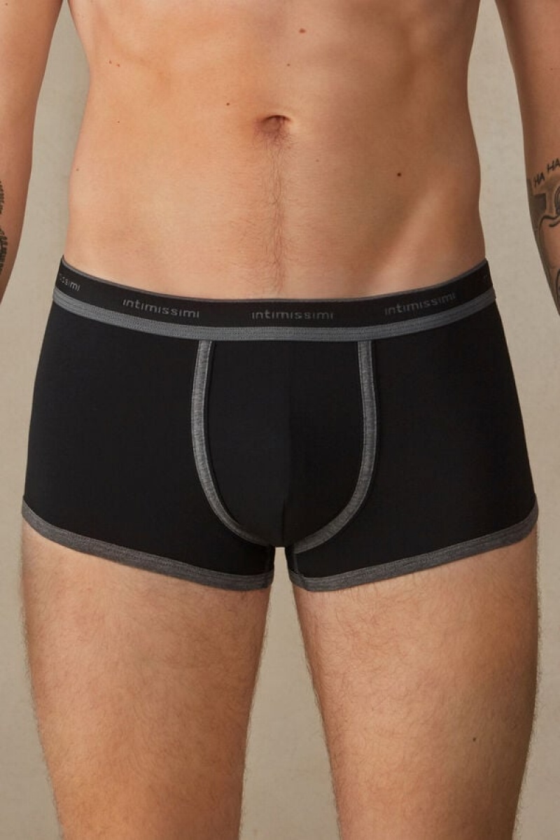 Boxer Barbati Intimissimi Stretch Supima® Bumbac Shorts with Logo Detail Negrii Gri Inchis | RO BC2614