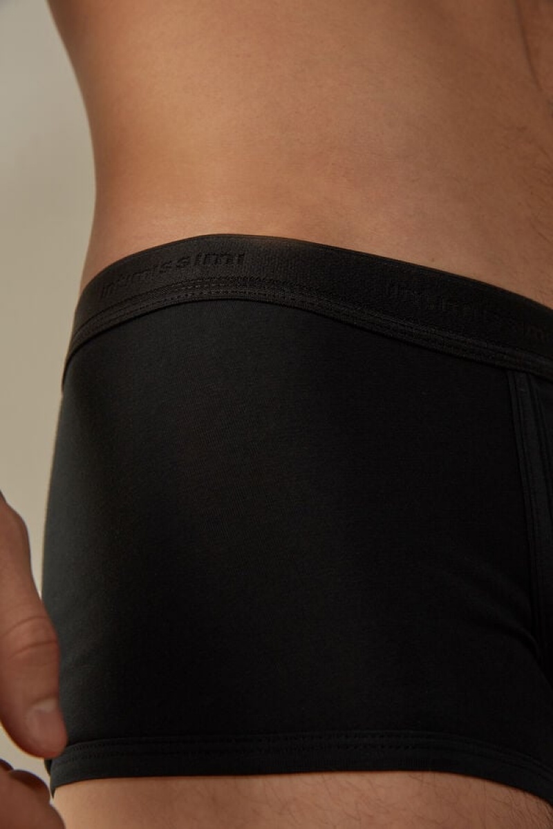 Boxer Barbati Intimissimi Stretch Supima® Bumbac Shorts with Logo Detail Negrii Negrii | RO RW2635