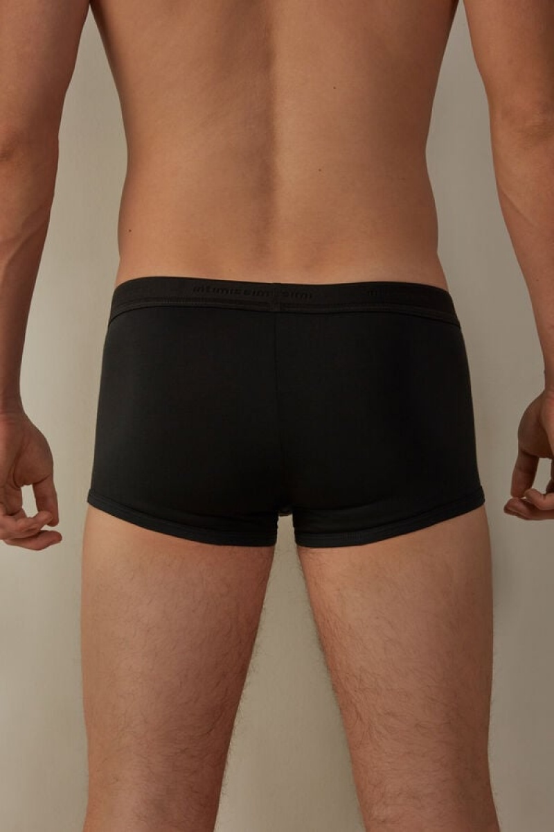 Boxer Barbati Intimissimi Stretch Supima® Bumbac Shorts with Logo Detail Negrii Negrii | RO RW2635