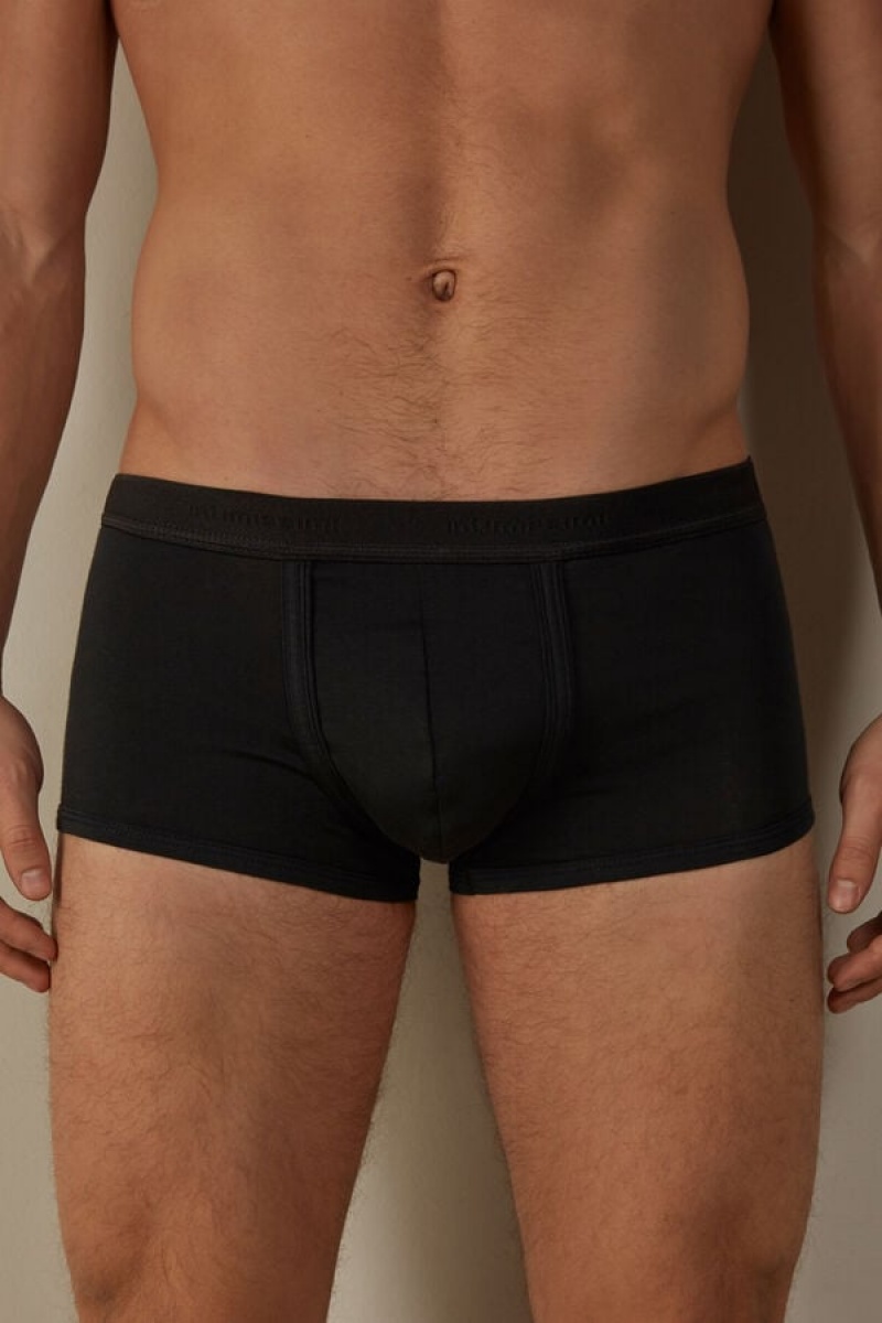 Boxer Barbati Intimissimi Stretch Supima® Bumbac Shorts with Logo Detail Negrii Negrii | RO RW2635