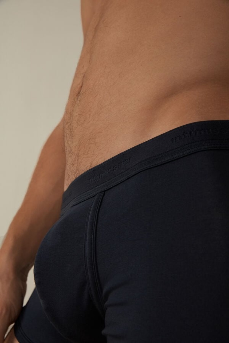 Boxer Barbati Intimissimi Stretch Supima® Bumbac Shorts with Logo Detail Albastri | RO EX2636