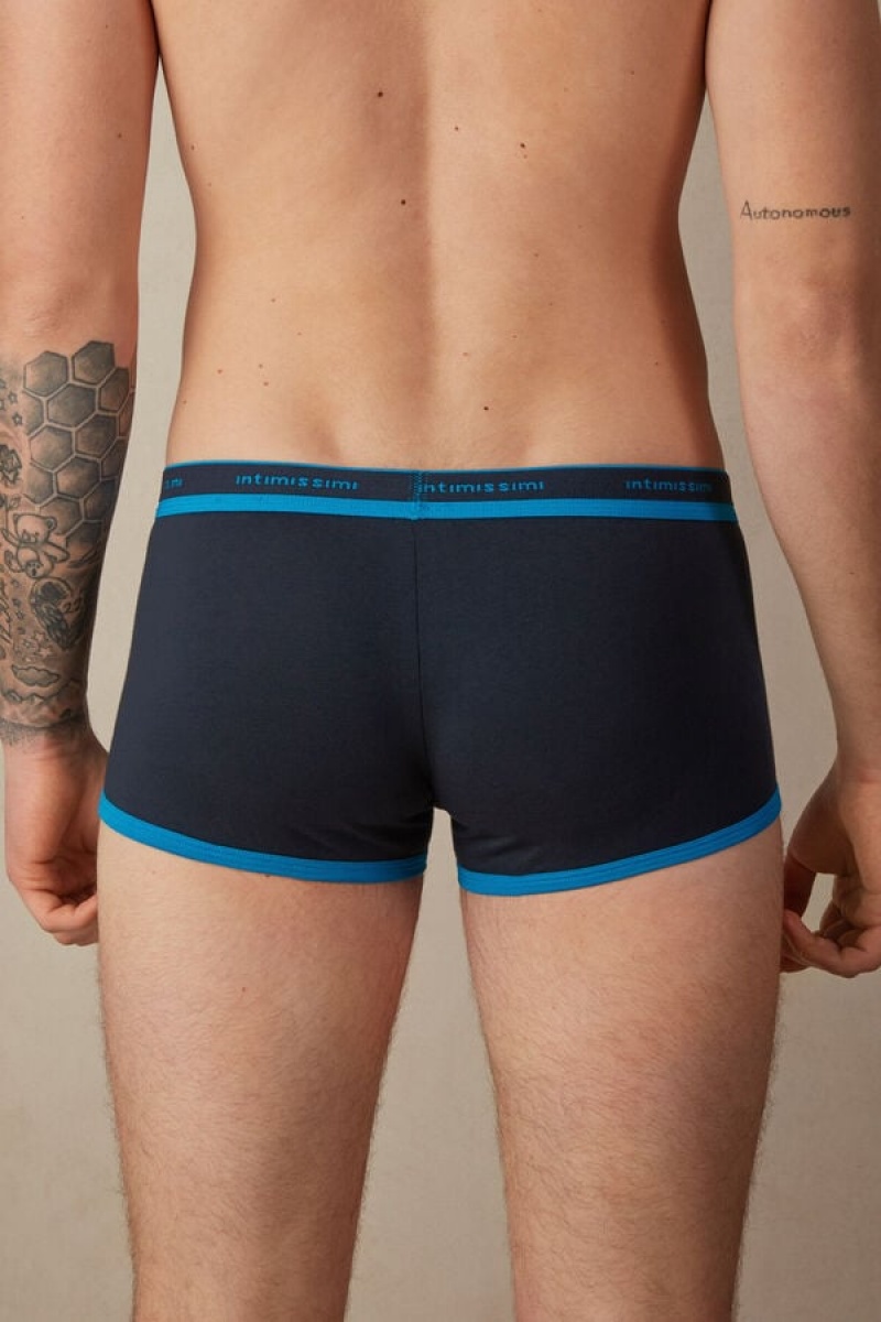 Boxer Barbati Intimissimi Stretch Supima® Bumbac Shorts with Logo Detail Negrii Albastri | RO GL2642