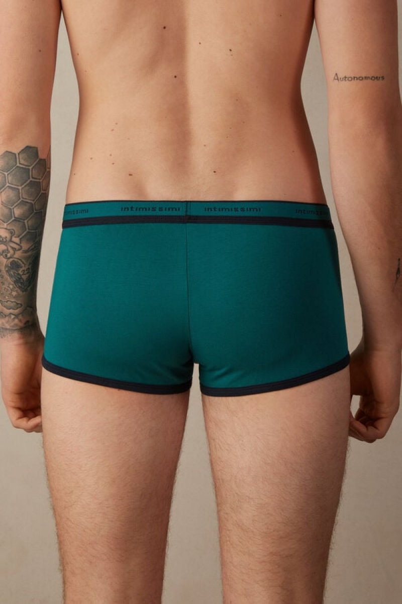 Boxer Barbati Intimissimi Stretch Supima® Bumbac Shorts with Logo Detail Turcoaz Verzi Albastri | RO DN2644