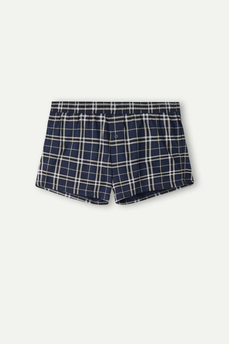 Boxer Barbati Intimissimi Tartan Patterned Bumbac Jersey Relaxed Fit Albastri Galbeni | RO DN2626