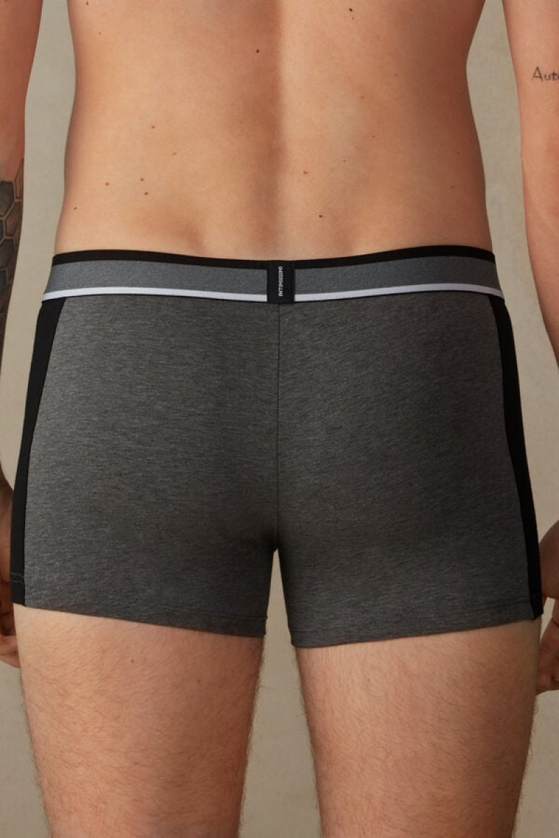 Boxer Barbati Intimissimi Two-tone in Stretch Supima® Bumbac Gri Inchis Negrii | RO YU2580