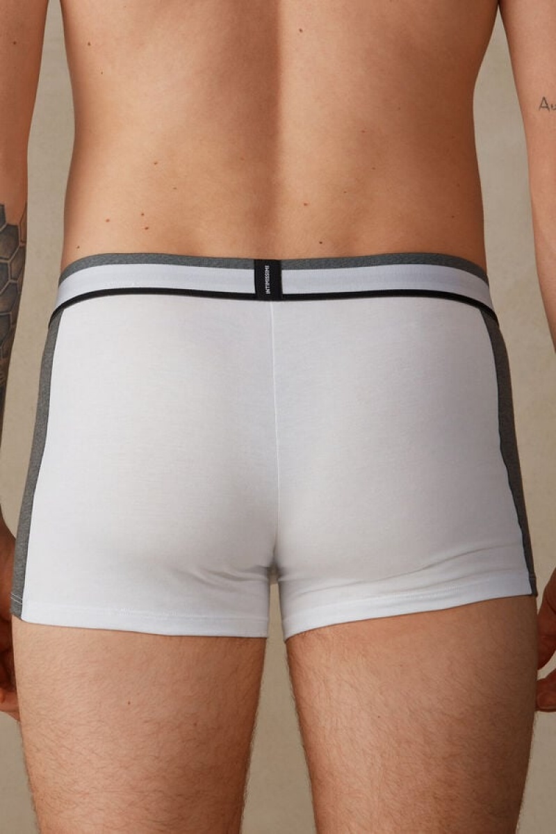 Boxer Barbati Intimissimi Two-tone in Stretch Supima® Bumbac Albi Gri Inchis | RO QZ2585