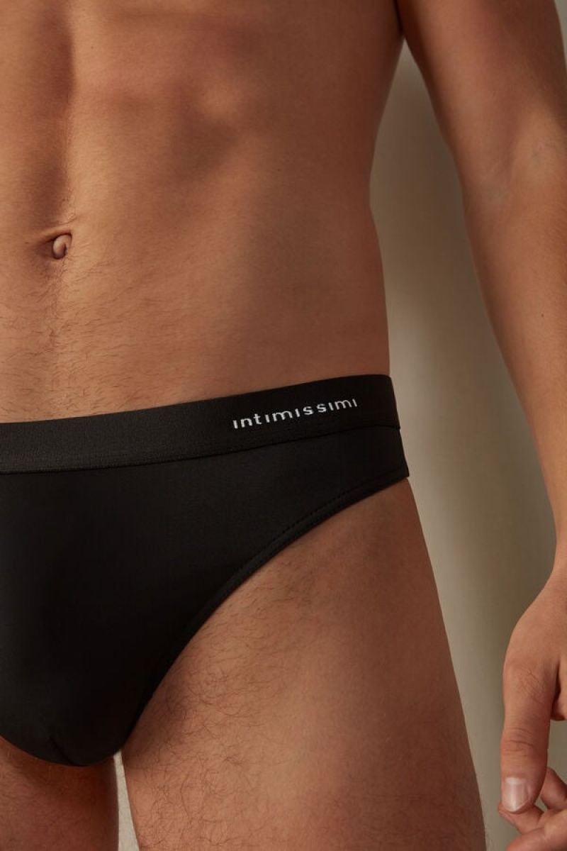 Chiloți Barbati Intimissimi Logo Detailed Microfiber Tanga Negrii | RO IS2675